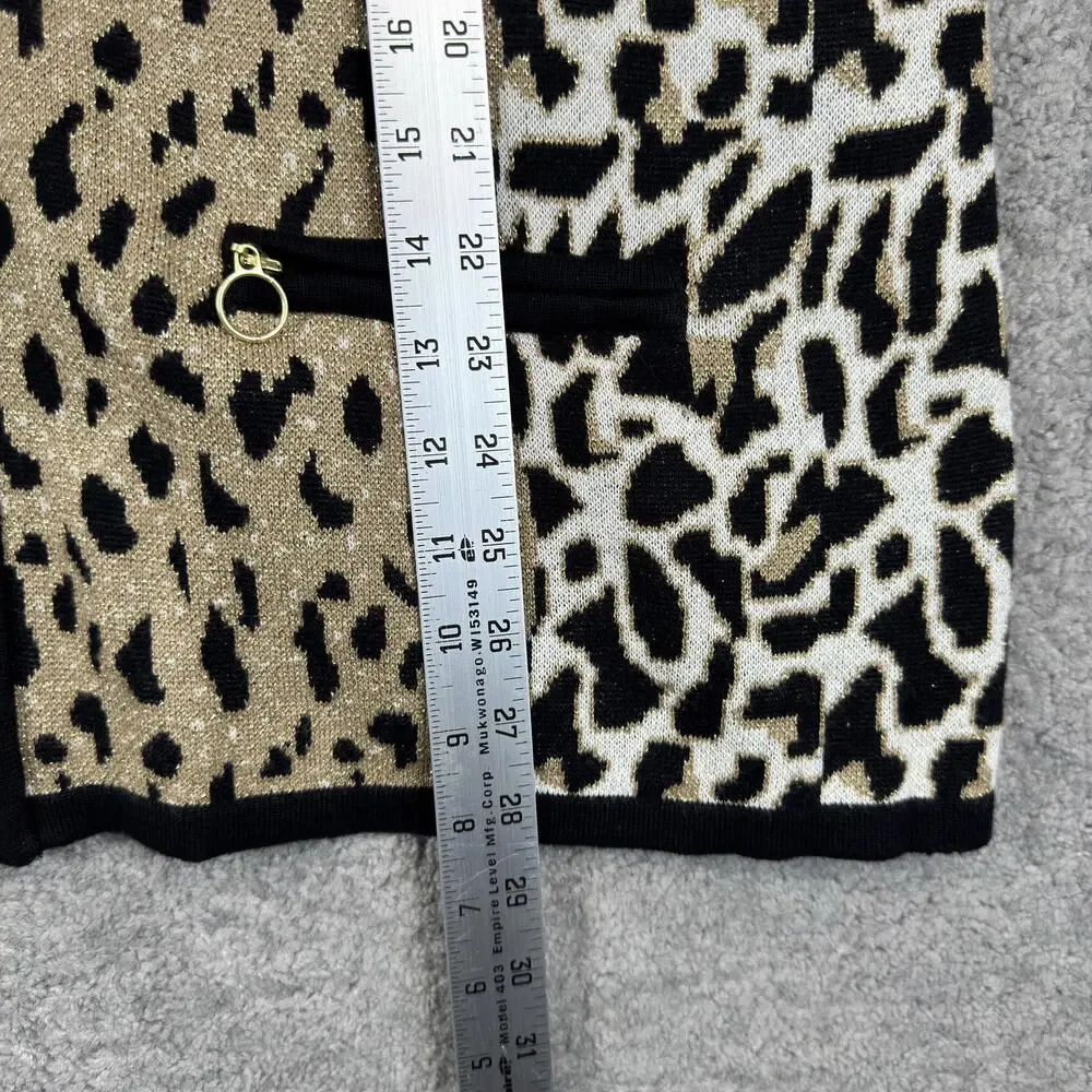 TanJay Women's Animal Print Zip-Up Cardigan Jacket XL Cheetah Leopard Black Gold